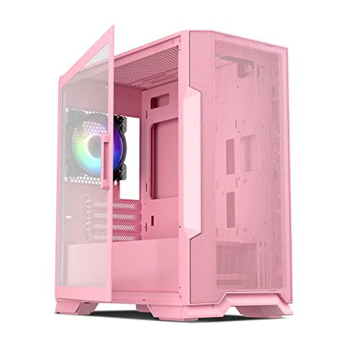 Vetroo M03 Compact Computer Case Micro ATX Mini ITX All Pink Gaming PC Case Rear 120mm Addressable RGB Fan Pre-Installed Door Opening Tempered Glass Side Panel & Front Mesh Panel