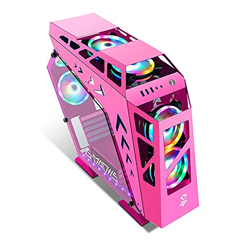 JF-TVQJ Computer Case Gaming Case with 6 Pcs Fans Computer Case Full Tower ATX, Full Tempered Glass Side Panel - Cooling Ready -3.0 USB Portfor Home and Office Environments (Color : Pink)