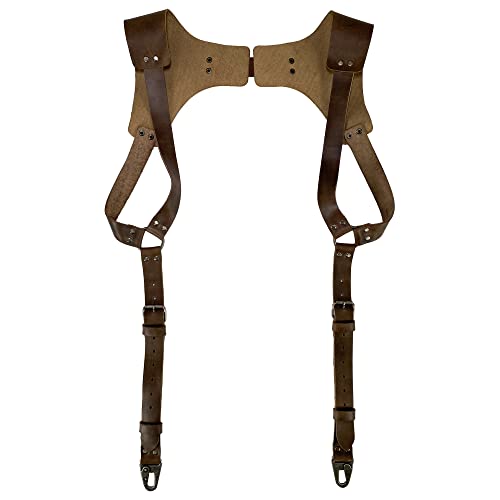 Hide & Groom, Renaissance Suspenders Handmade from Full Grain Leather - Adjustable Straps, Strong Metal Hooks for Men (Bourbon Brown)