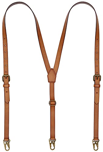 RC ROCKCOW Leather Suspenders for Men, Y Design Leather Suspenders with 3 Hooks, Adjustable Mens Suspenders Wedding & Party Essentials Groomsmen Gift Brown