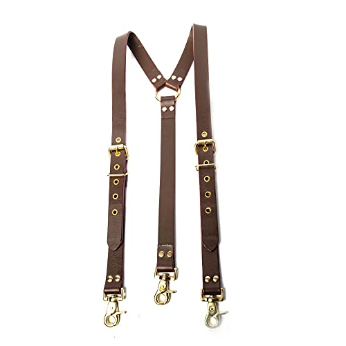 Hulara Full Grain Buff Leather Suspenders For Men/Women Adjustable Back Y Design Dress Suspenders For Men Brown Leather Suspenders For Men/Grooms/Wedding/Gift Mens Suspenders