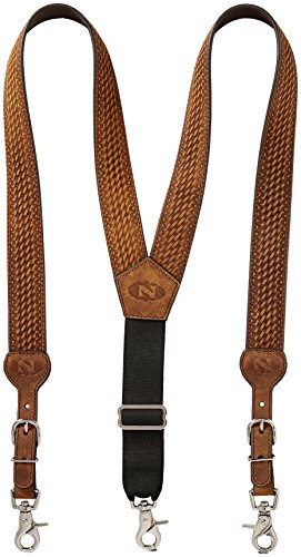 Nocona Belt Co. Men's Standard Gallus Basketweave Embossed Leather Suspenders, Medium Brown, XX-Large