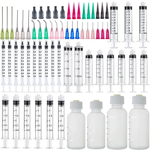 1ml, 3ml, 5ml, 10ml, 20ml Syringes and 30ml+50ml Needle Tip Bottle. 14ga, 16ga, 18ga, 20ga, 22ga, 25ga Blunt Tip Needles and Caps. Measuring Liquids and Refilling (Syringes Needle Tip Bottle Set)