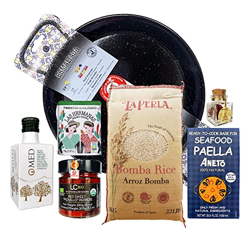 The Curated Pantry Paella Kit With Black Enameled Pan + Premium Organic Ingredients from Spain (7 Items)