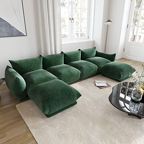 TIFLON Modular Sectional Sofa,130.7inch Minimalist Sofa Couch,Convertible Couch with Ottoman,U-Shaped Chenilleyarn 6Seater Modern Living Room Sofa Sets for Office House-Green