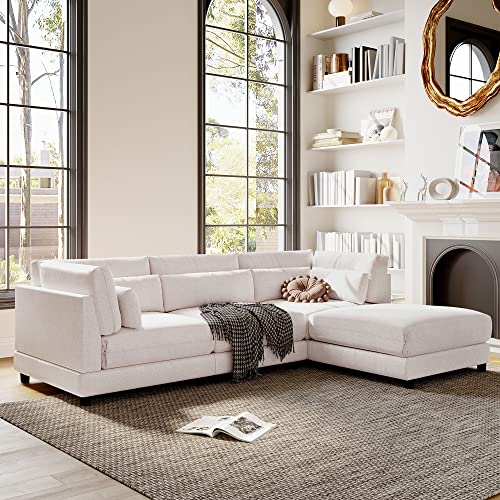 Merax Sectional Sofa Sets with Removable Ottomans and Waist Pillows for Living Room, L Shape_Beige_2