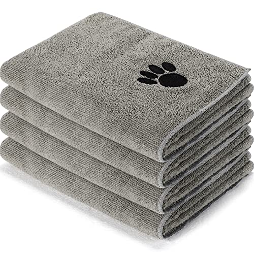 Chumia 4 Pack Pet Grooming Towel Absorbent Dog Towels for Drying Dogs Soft Microfiber Dog Drying Towel Quick Drying Large Dog Bath Towel for Dogs, Cats and Other Pets (Gray, 16 x 31 Inch)