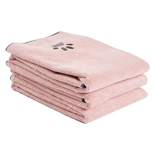 Ritz Premium Embroidered Microfiber Pet Towel (3-Pack), 18" x 28", Highly Absorbent, Fast-Drying, Long-Lasting, Super Soft 80% Polyester and 20% Polyamide Pet Cloth, Blush Pink