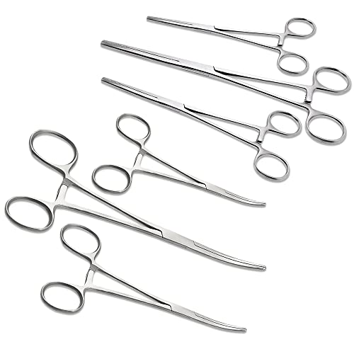 DEXSUR Ultimate Hemostat Set, 6 Piece Ideal for Hobby Tools, Electronics, Fishing and Taxidermy - 8", 6.25" and 5", Stainless Steel, Curved & Straight