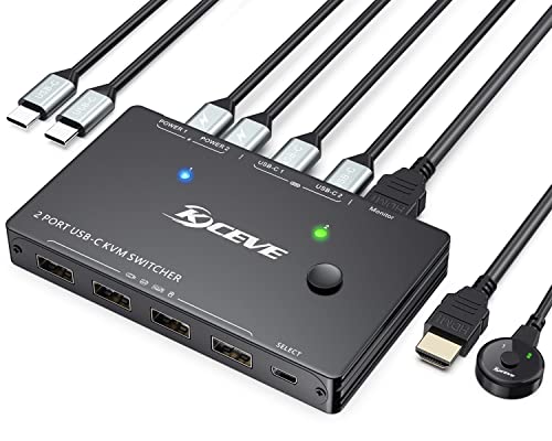 USB Type-C KVM Switch 4K@60Hz,MLEEDA USB C Switch for 2 Computers Share 1 Monitor and 4 USB Devices,Compatible with Thunderbolt 3,with 100 W Power Delivery Option,Wired Remote and 3 Cables Included