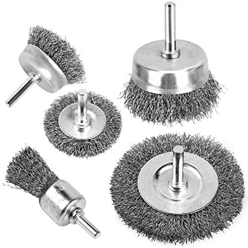 Wire Brush for Drill, Wire Wheel Brush Cup Set, Wire Wheel for Drill 0.012 Carbon Steel Wire, Drill Wire Brush for Drill 1/4 Inch Arbor for Cleaning Rust, Stripping and Drill Attachment