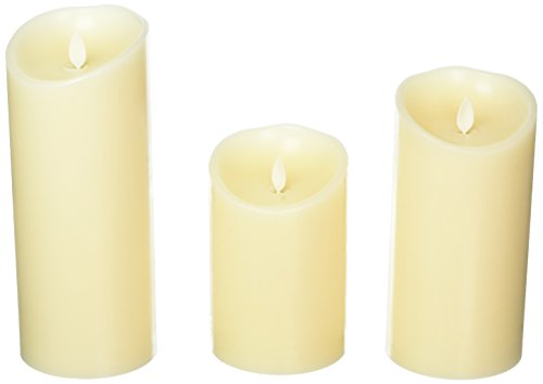 Luminara Flameless Candles Set of 3, (3" x 4", 3" x 6", 3" x 8"), Pillar, Scented, Ivory, Real Wax, Moving Flame Effect, Remote Included