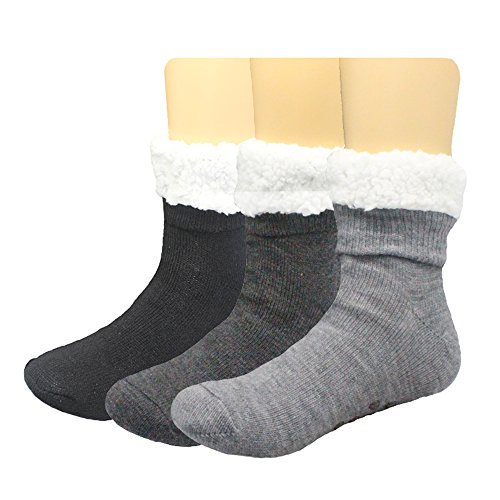 FRALOSHA Mens slippers Socks 3 Pairs Winter Warm Fuzzy Lined Non-Slip Soft Reading socks
