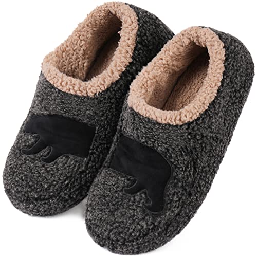 ULTRAIDEAS Fuzzy Slippers Socks for Men, Soft Sole Sherpa Fleece Lined Indoor House Shoes with Non Slip Grippers, Black, 9.5-10.5