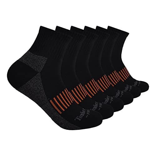 Timberland PRO Men's 6-Pack Half Cushioned Quarter Socks, Black, Large