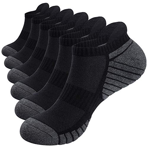TANSTC Mens & Womens Socks, 6 Pairs Anti-Blister Cushioned Running Cotton Socks, Breathable Athletic Ankle Socks