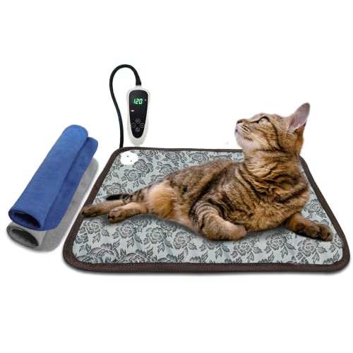 HYDGOOHO Pet Heating Pad, 18x18 in,Cat Heating pad Waterproof, with Smart Thermostat Switch, Adjustable Dog Heating pad, with Chew Resistant Steel Cord.Complimentary Two Flannel CoversRose