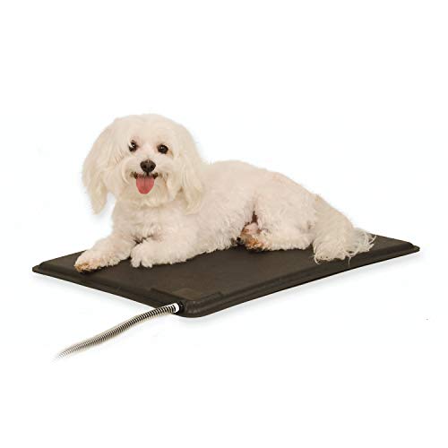 K&H Pet Products Original Lectro-Kennel Outdoor Heated Dog Pad with Free Cover Black Small 12" X 18", Waterproof Dog Cat Heating Pad Warming Mat Anti Chewy Cord for Outside Animals