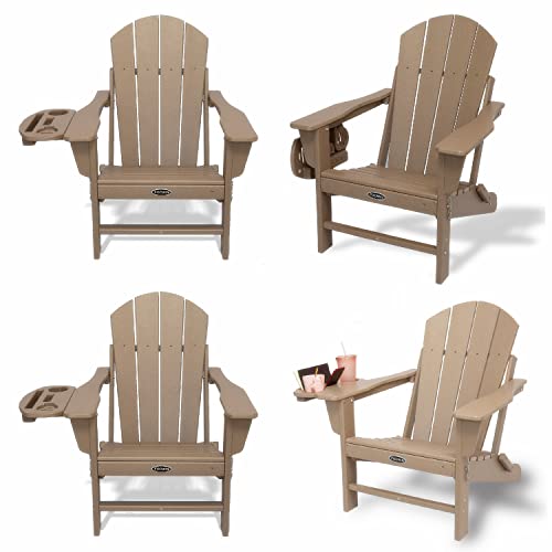 Folding Adirondack Chair Set of 4 Plastic Adirondack Chairs Weather Resistant with Cup Holder, Patio Chairs Outdoor Chairs for Fire Pit, Deck, Lawn,Backyard, Beach,Campfire Chairs