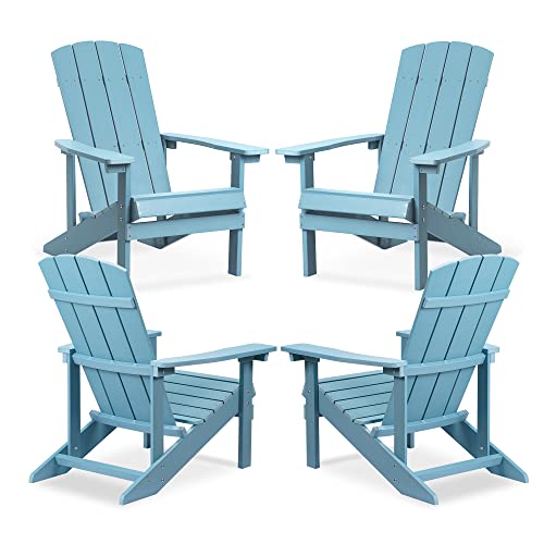 Kiss the Water Adirondack Chairs Set of 4, 400LBS Weight Capacity, Sleek & Durable Designs, Hips Recycled Plastic All-Weather Outdoor Chairs for Patio Beach Campfire, Turquoise Blue