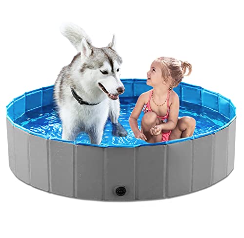 Jasonwell Foldable Dog Pet Bath Pool Collapsible Dog Pet Pool Bathing Tub Kiddie Pool for Dogs Cats and Kids (48inch.D x 11.8inch.H, Grey)