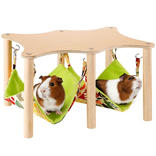 Alphatool Guinea Pigs Hammock with Natural Wooden Stand- Large Warm Hanging Hammock Bed for Piggies Chinchilla Hamster Bunny Ferrets Hiding Sleeping