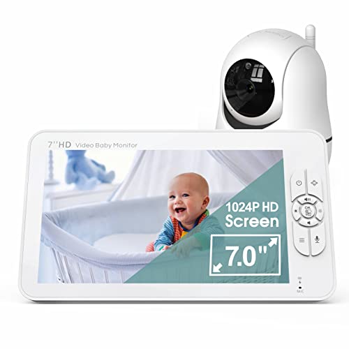 MOSTCLOUD Video Baby Monitor with Camera and Audio No WiFi, 7inch 1024P HD Screen, 22H Long Battery Life, Auto Night Vision,2 Way Audio Talk, Room Temperature Monitor, 4X Zoom, Lullaby Baby Elderly