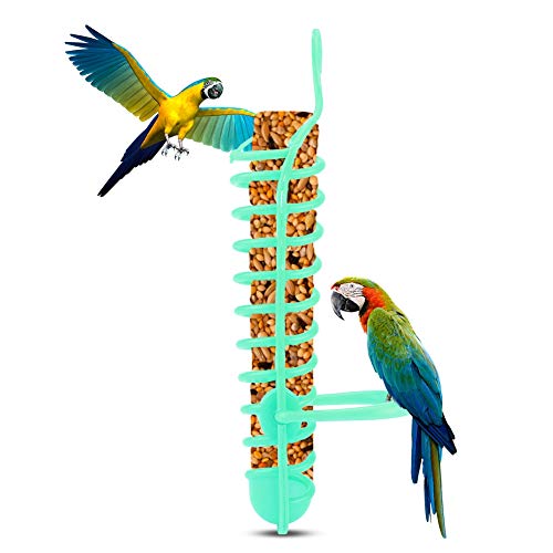 Hffheer Parrots Food Basket, Birds Feeding Perch Stand Fruit Vegetable Millet Container Birds Feeders Plastic Parrot Bird Cage Hanging Foraging Toys(Green)