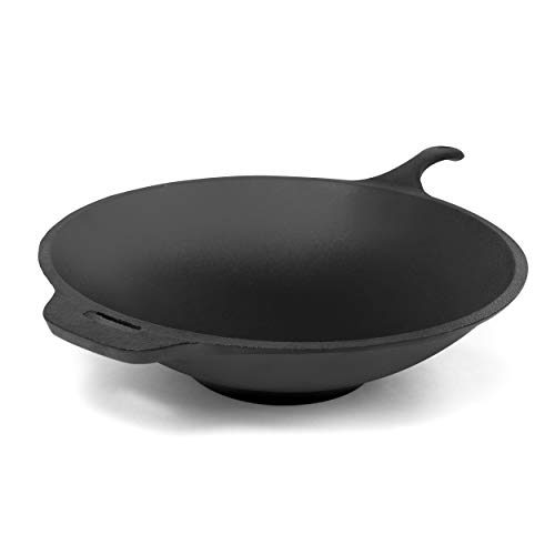 ExcelSteel Perfect for Home Cooking Stir Fry Asian Indian Cuisine 12" Cast Iron Wok, Black