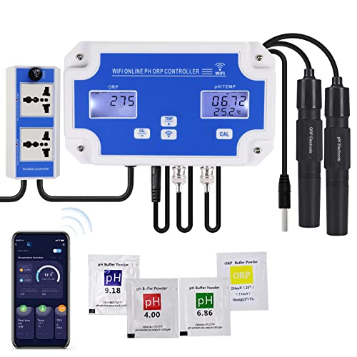 DANOPLUS Smart pH ORP Controller with Remote App Monitoring & Dosing in Water, 3 in 1 pH/ORP/Temp Meter Replaceable Probes for Hydroponics, Aquariums & Pool