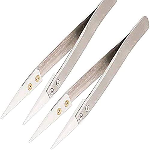 2 Pack Precision Ceramic tweezers Non-Conductive Anti-Static Highly Heat Resistant Tweezers