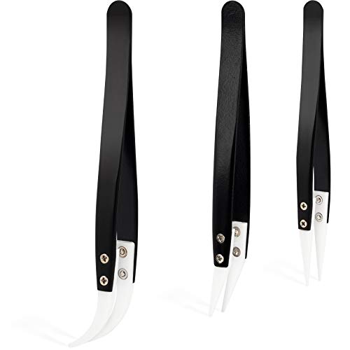 PAGOW Ceramic Tweezers, Highly Heat Resistant Non-Conductive Anti-Static Precision Stainless Steel Plier for Electronics, Craft, Jewelry Making, Laboratory Work, Soldering (3 PACK)