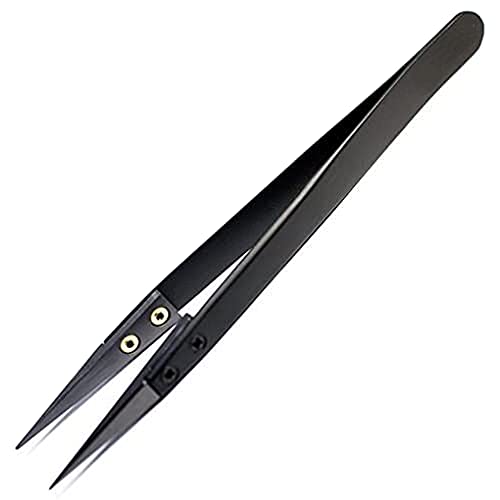 MMOBIEL Ceramic Tip Soldering Tweezers Heat Resistant 1600c/3000F for Electronics Repair, Jewelry, Computer, Laboratory Soldering Work etc.- Black