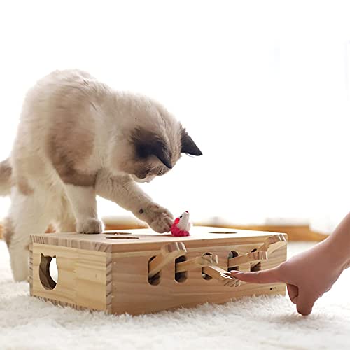 LARGDK Interactive Cat Toys Whack A Mole Cat Toy Wooden Solid Catch Mouse Game Box for Indoor Cats Kitten Pet Play Fun Excercise (Small)