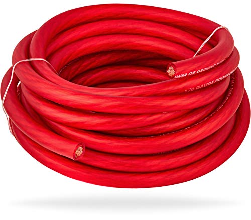 InstallGear 1/0 Gauge AWG OFC Pure Copper Power Ground Wire Cable (25ft Red) True Spec Welding Wire, Battery Cable Wire, Automotive Wire, Car Audio Speaker Stereo, RV Trailer, Amp Wiring