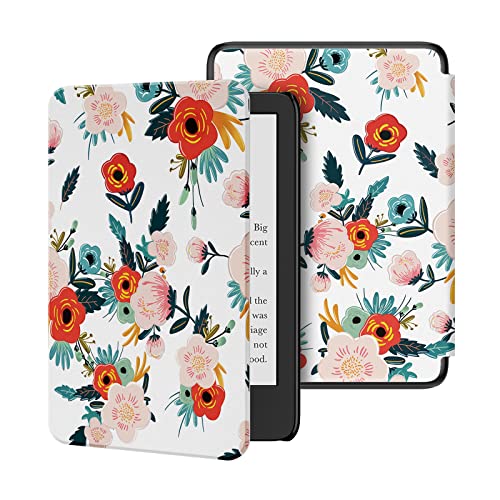Ayotu Slim Case for 6" All-New Kindle (11th Generation 2022 Release), Colorful PU Leather Smart Cover with Auto Wake/Sleep, ONLY Fit 6 inch Basic Kindle 2022 Release, Flowers