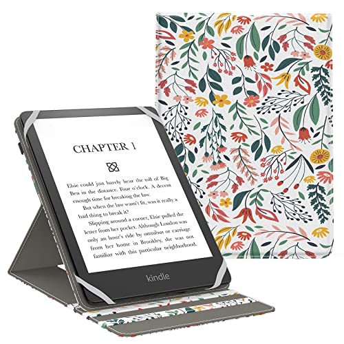 MoKo Universal Case for 6", 6.8", 7" Kindle Series e-Reader and Tablet, Slim Lightweight PU Leather Tablet Folio Shell Cover Stand Case, with Adjustable Stand, Flowers