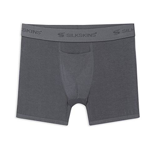 Terramar Men's SilkSkins 3" Inseam Boxer Briefs with Fly, Grey, Large