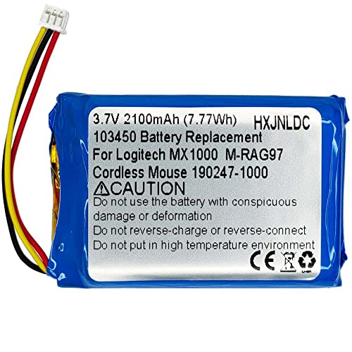 HXJNLDC DC 3.7v 2100mAh Rechargeable Lithium Battery Replacement for Logitech MX1000 MX-1000 M-RAG97 Wireless Bluetooth Mouse 190247-1000, 190247-B000, L-LB2, NTA2253