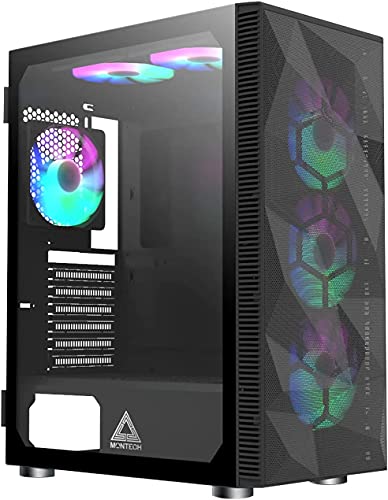 Montech X3 Mesh 6pcs, 3 x 140mm& 3 x 120mm Fixed RGB Lighting Fans ATX Mid-Tower PC Gaming Case, USB3.0, Door Open Tempered Glass Side Panel, High Airflow, Black