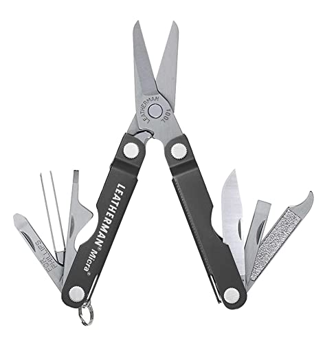 LEATHERMAN, Micra Keychain Multitool with Spring-Action Scissors and Grooming Tools, Stainless Steel, Built in the USA, Gray