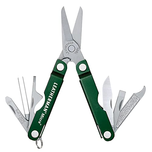 LEATHERMAN, Micra Keychain Multitool with Spring-Action Scissors and Grooming Tools, Stainless Steel, Built in the USA, Green