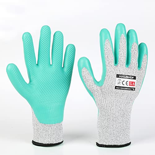 HAUSHOF 3 Pairs Latex Coated Cut Resistant Gloves, Level 5 Cut Resistant Working Gloves for Gardening, Restoration Work, Medium