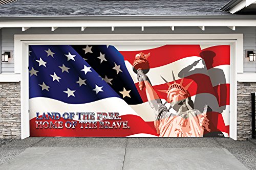 Outdoor Patriotic American Holiday Garage Door Banner Cover Mural Dcoration 7'x16' - US Military Liberty - Outdoor Patriotic Garage Door Banner Dcor Sign 7'x16'