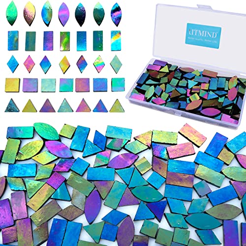 LITMIND Iridescent Glass Mosaic Tiles for Crafts, 240 Pieces 5 Shapes Mixed Stained Glass Sheets, Mosaic Kits for Adults (Iridescent Black)