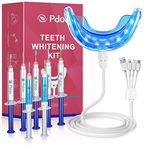 PDOO Teeth Whitening Kit with LED Light for Sensitive Teeth, Fast Results for Teeth Whitening at Home, Carbamide Peroxide Teeth Whitening Gel Helps Remove All Kinds of Stain