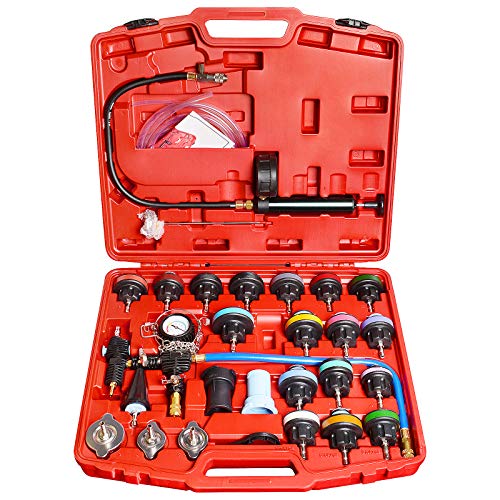 COKCOL 28PCS Radiator Pressure Tester Vacuum Cooling System Kit with Universal Adapters, Automotive Coolant Pressure Cap Tester Kit Coolant Vacuum Refill Kit