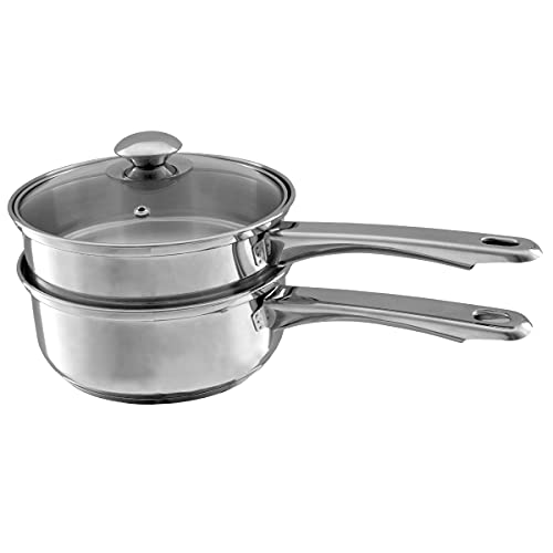 Stainless Steel 6 Cup Double Boiler  1.5 Quart Saucepan 2-in-1 Combo with Vented Glass Lid- Kitchen Cookware with Measurements by Classic Cuisine