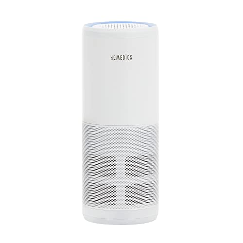 HoMedics TotalClean 4-in-1 Portable Air Purifier, Small Spaces, Removes Bacteria, Allergens, Dust, Germs, 360- Degree HEPA-Type Filter, UV-C Light Technology, Activated Carbon Reduces Odors (White)