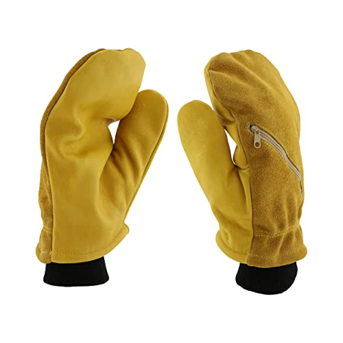 West Chester Pre-Lined Chopper Leather Mitten with Zipper Pocket, Cowhide Leather, Winter Gloves, Thinsulate Lining, Brown, X-Large, (97861/XL)